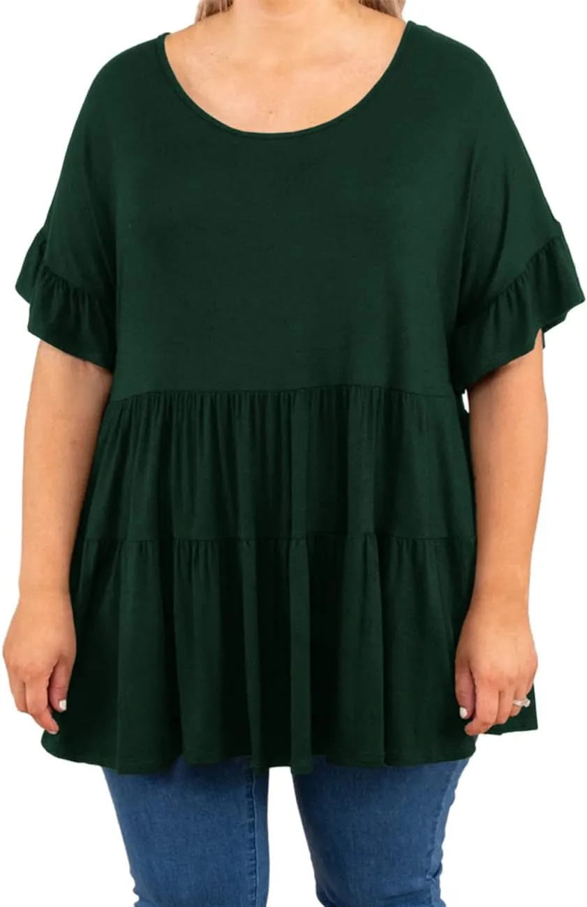 Genayge Women's Plus Size Ruffle Tunic Tops Summer Short Sleeve Loose T-Shirt Blouses