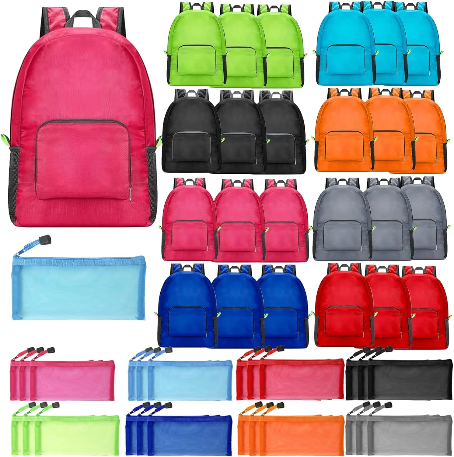 GENLEAS 48 Pieces Drawstring Backpack and Pencil Pouch, 24 Pcs Backpack and 24 Pcs Zipper Mesh Pouch, Drawstring Bag Bulk