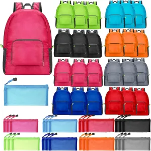 GENLEAS 48 Pieces Drawstring Backpack and Pencil Pouch, 24 Pcs Backpack and 24 Pcs Zipper Mesh Pouch, Drawstring Bag Bulk