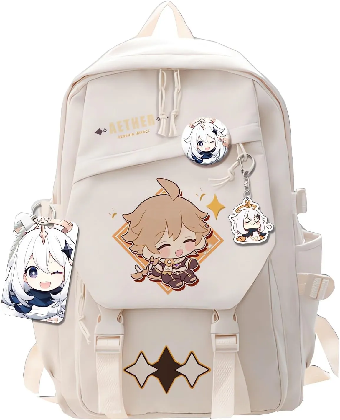 Genshin Impact Backpack Aether Backpack Cute 3D Printed Daypack Laptop 17" Large Capacity Travel White BackPack With Gift