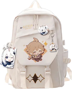 Genshin Impact Backpack Aether Backpack Cute 3D Printed Daypack Laptop 17" Large Capacity Travel White BackPack With Gift