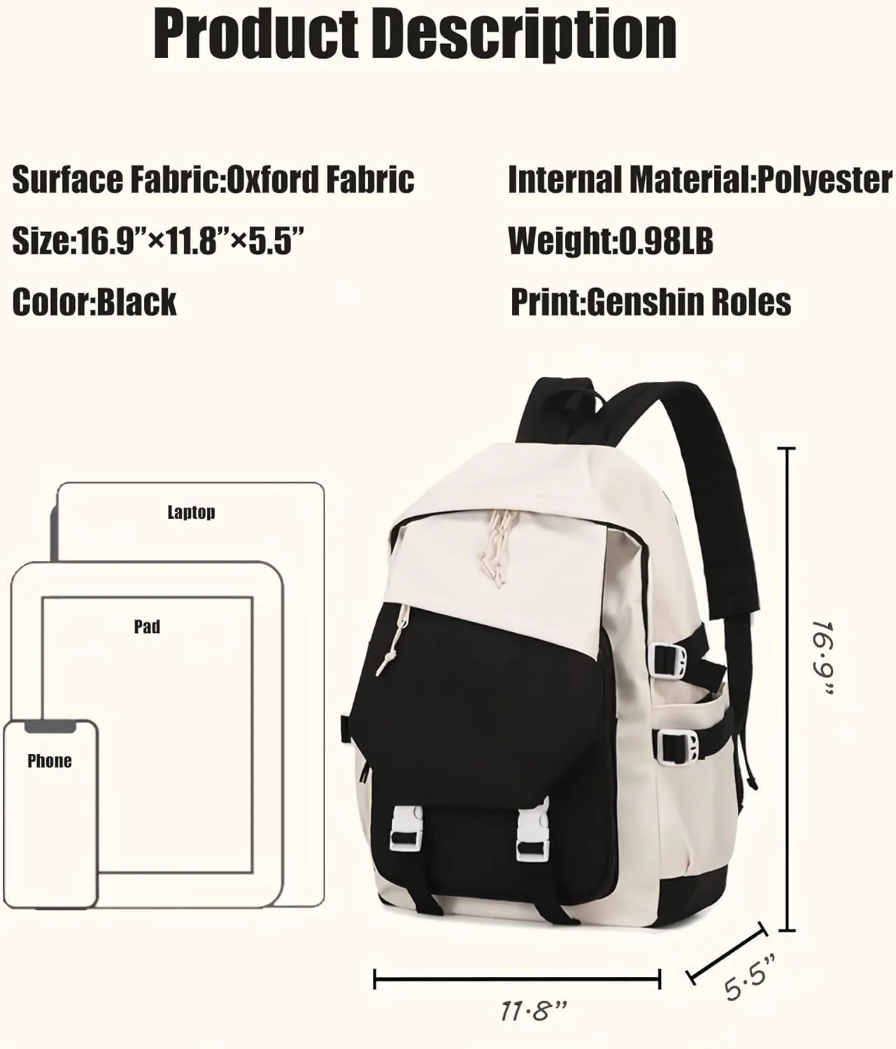 Genshin Impact Backpack Eula Anime Laptop Bookbag Student Backpack 3D Print School Bags Travel Backpack With Gift