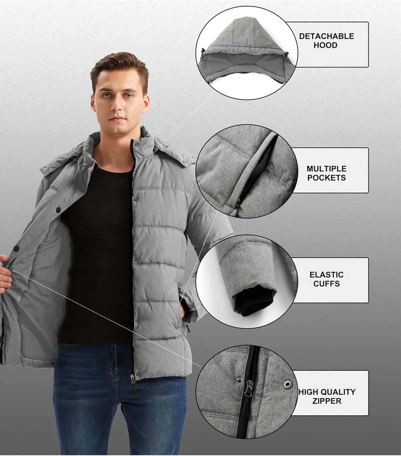 GGleaf Men's Hooded Winter Coat Warm Puffer Jacket Thicken Quilted Jacket