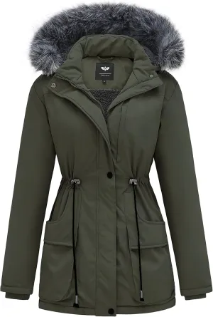 GGleaf Women's Winter Thicken Jacket Quilted Coat Puffer Parka with Faux Fur Trim Hood