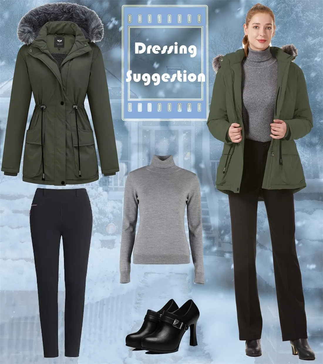 GGleaf Women's Winter Thicken Jacket Quilted Coat Puffer Parka with Faux Fur Trim Hood
