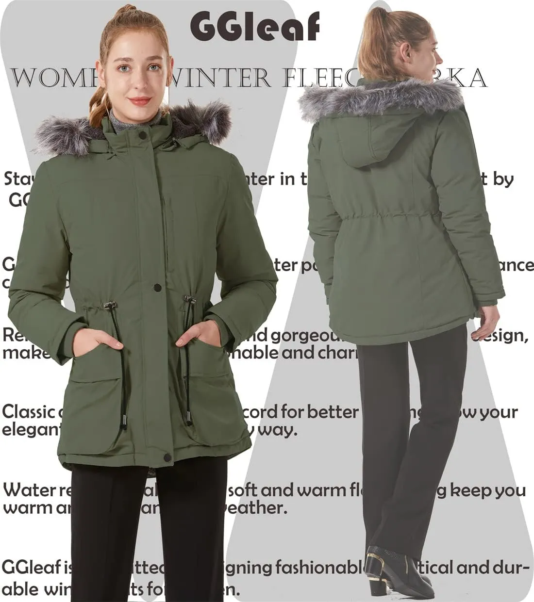 GGleaf Women's Winter Thicken Jacket Quilted Coat Puffer Parka with Faux Fur Trim Hood