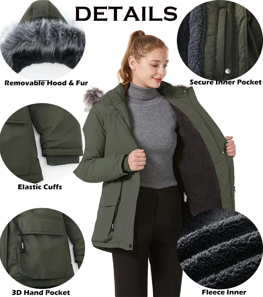 GGleaf Women's Winter Thicken Jacket Quilted Coat Puffer Parka with Faux Fur Trim Hood