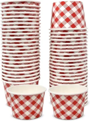 Gift Boutique 48 Count Red Gingham Ice Cream Treat Snack Cups 10oz Disposable Paper Cup Dessert Frozen Bowls Checkered Plaid BBQ Picnic Party Supplies
