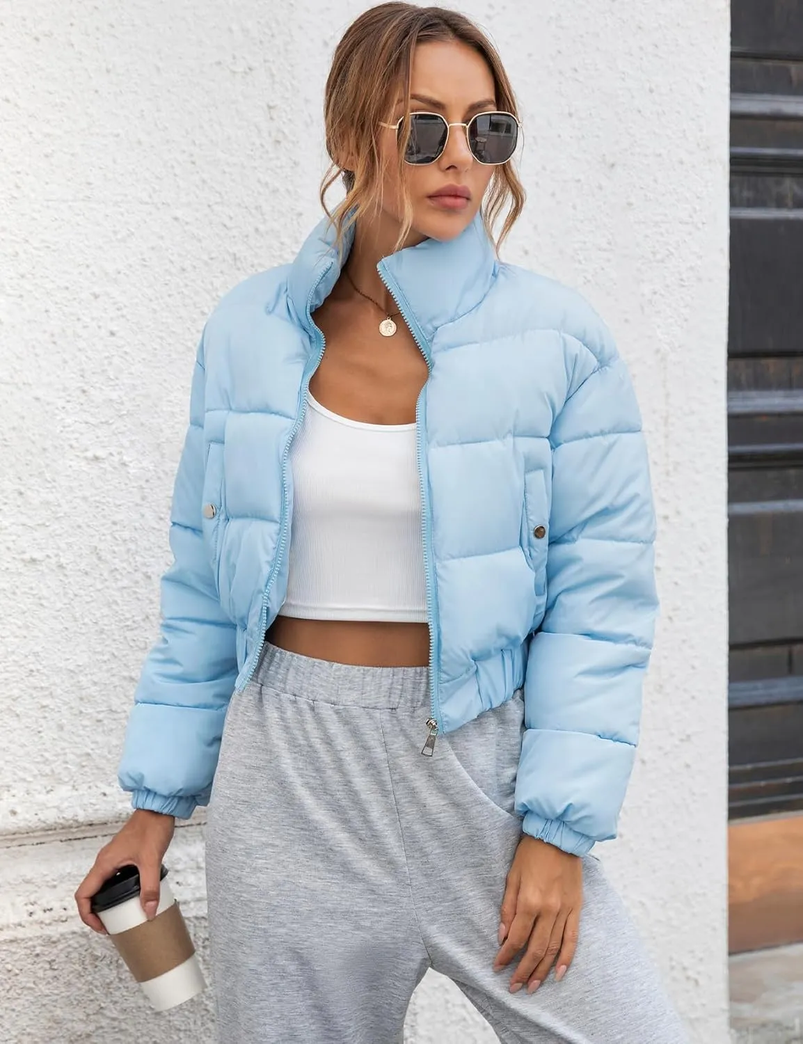 Gihuo Women' s Cropped Quilted Puffer Jacket Outerwear Coats