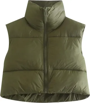 Gihuo Womens Cropped Puffer Vest Winter Crop Vest Lightweight Sleeveless Warm Outerwear Puffer Jacket Padded Gilet