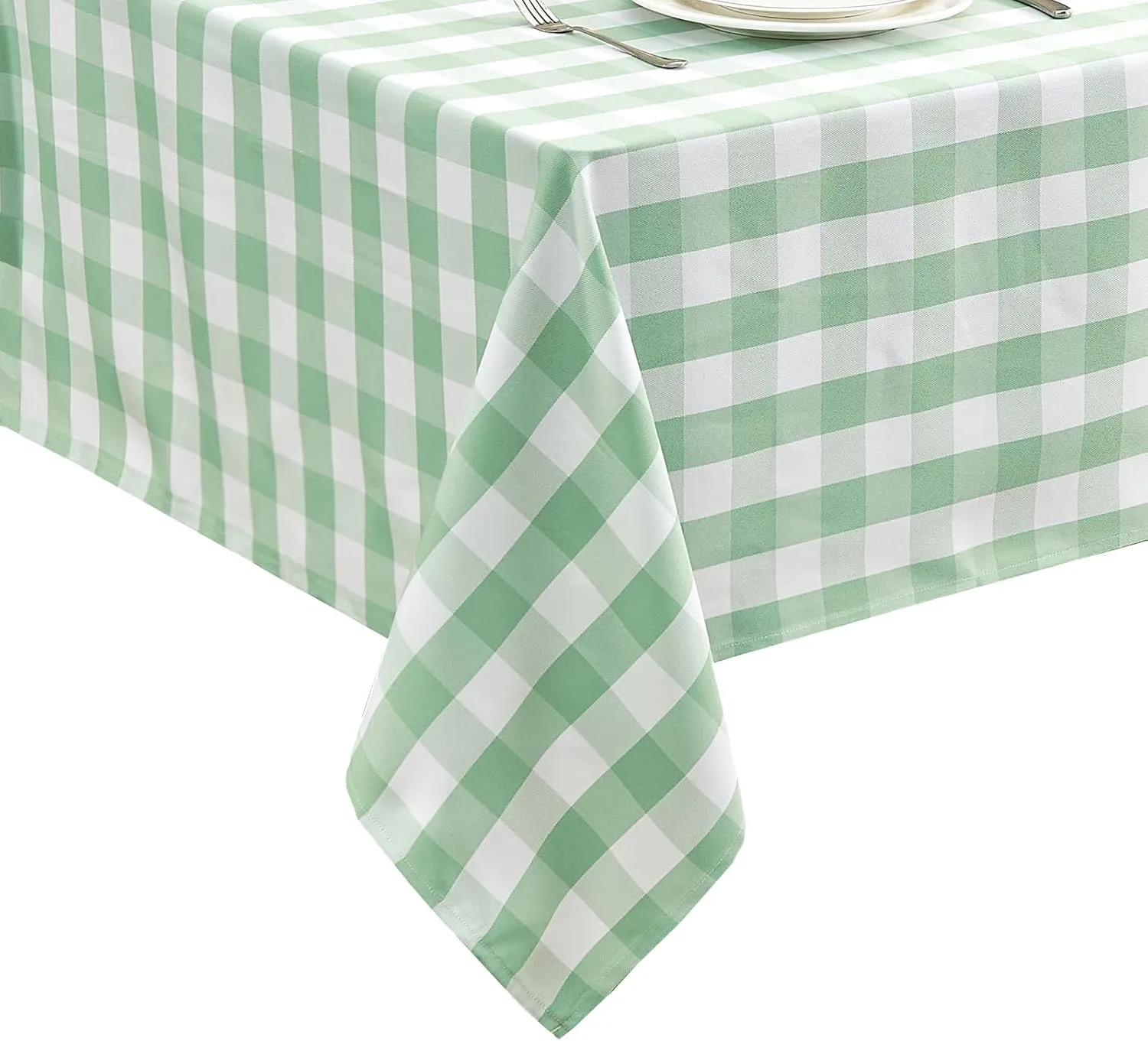 Gingham Tablecloth – Waterproof Rectangle Table Cloth, Wrinkle-Resistant Polyester Checkered Tablecloth, Washable Picnic Table Cover for Dining, Camping, Outdoor (Light Green, 55"×71")