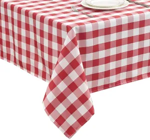 Gingham Tablecloth – Waterproof Rectangle Table Cloth, Wrinkle-Resistant Polyester Checkered Tablecloth, Washable Picnic Table Cover for Dining, Camping, Outdoor (Red, 55"×71")
