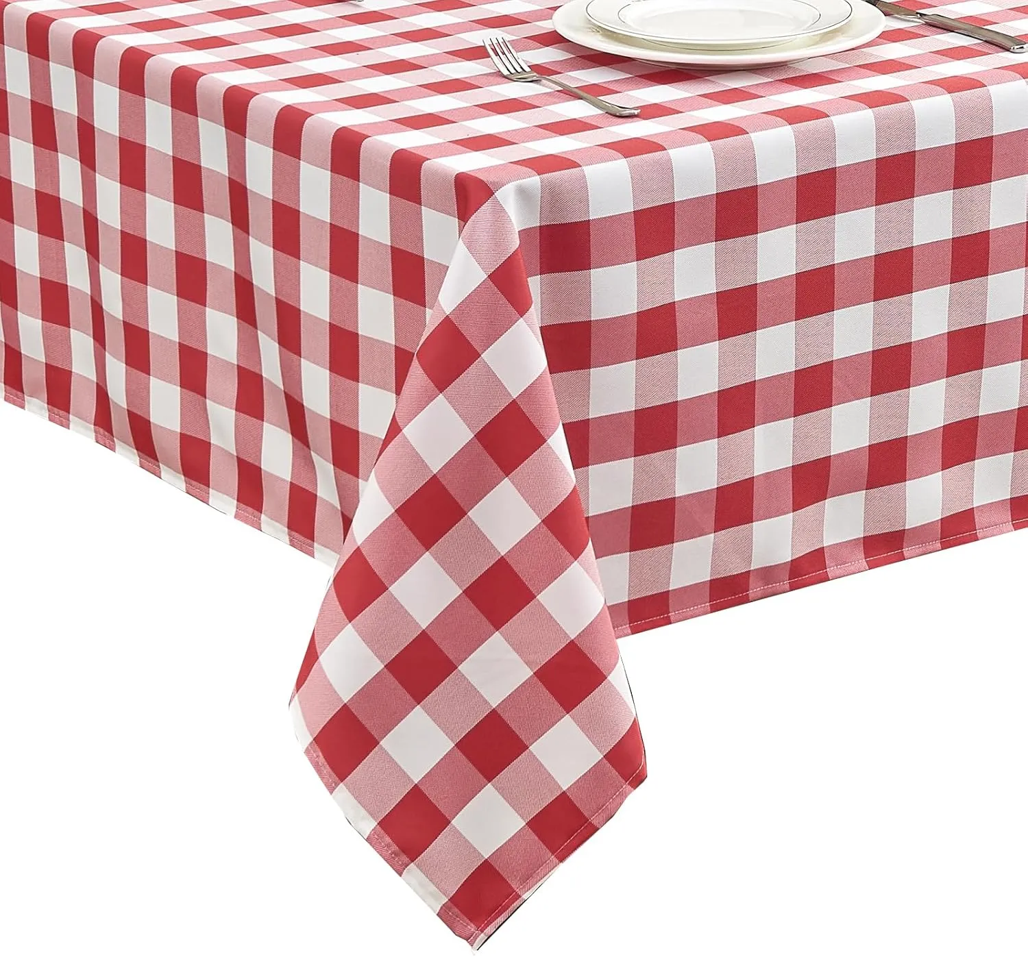 Gingham Tablecloth – Waterproof Rectangle Table Cloth, Wrinkle-Resistant Polyester Checkered Tablecloth, Washable Picnic Table Cover for Dining, Camping, Outdoor (Red, 57"×118")