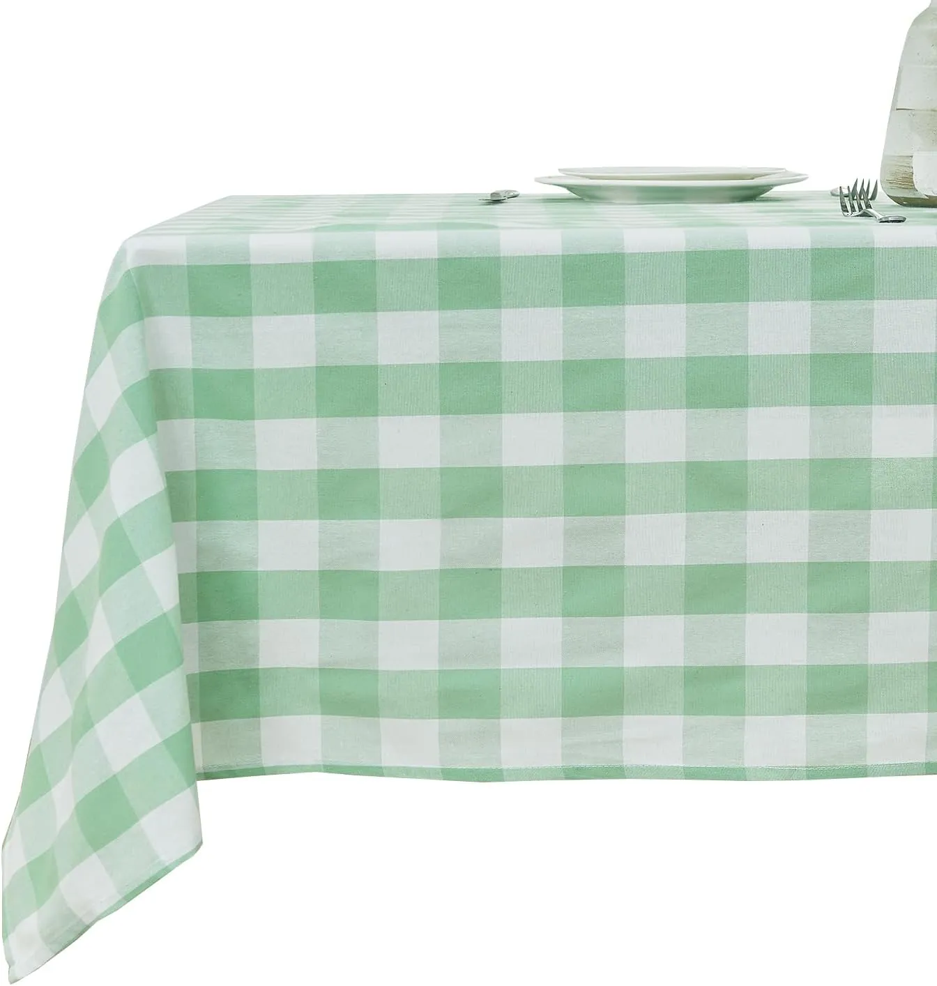 Gingham Tablecloth – Waterproof Rectangle Table Cloth, Yarn-Dyed Cotton Blend Checkered Tablecloth, Wipeclean Washable Picnic Table Cover for Dining, Camping, Outdoor (Light Green, 55"×71")
