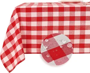 Gingham Tablecloth – Waterproof Rectangle Table Cloth, Yarn-Dyed Cotton Blend Checkered Tablecloth, Wipeclean Washable Picnic Table Cover for Dining, Camping, Outdoor (Red, 55"×71")