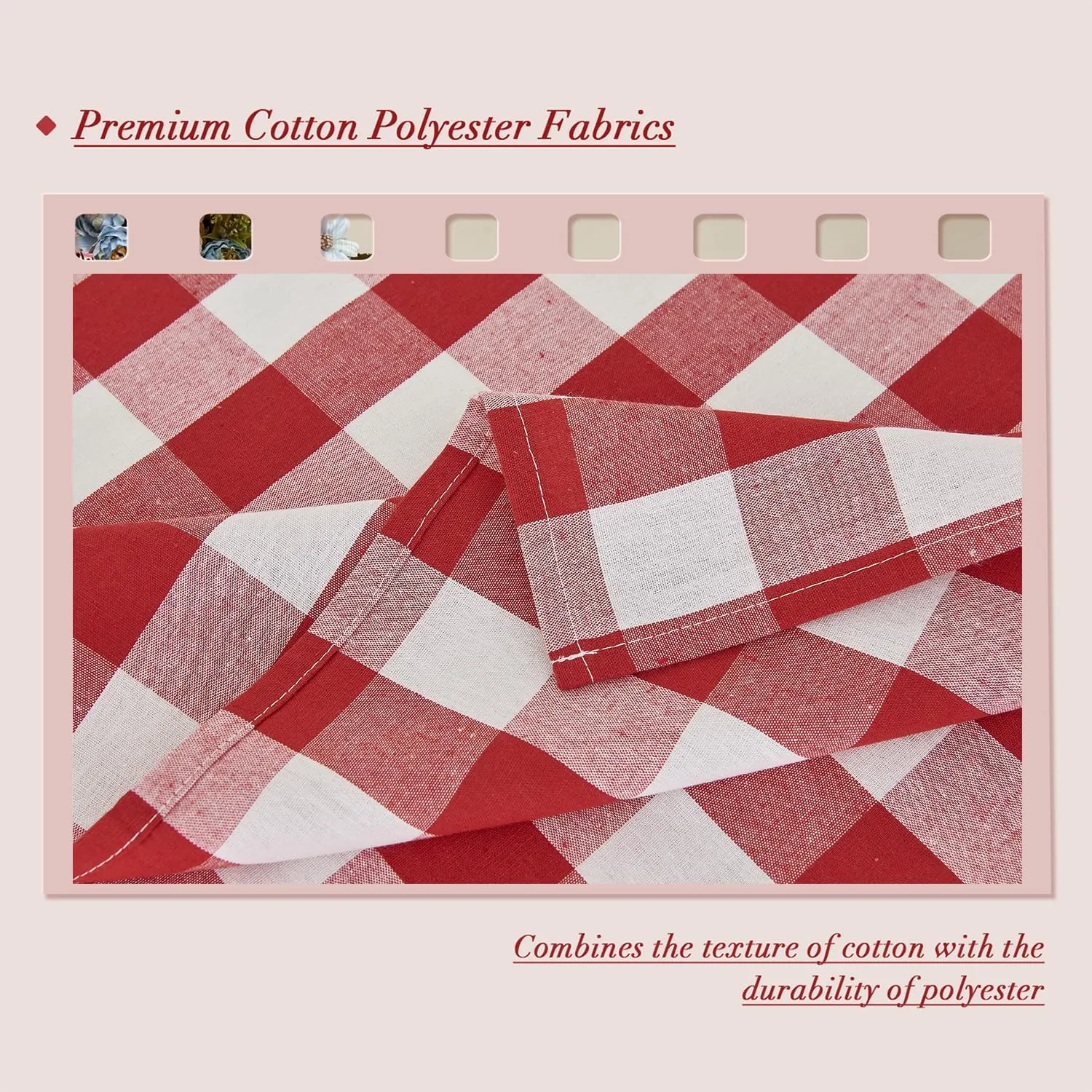Gingham Tablecloth – Waterproof Rectangle Table Cloth, Yarn-Dyed Cotton Blend Checkered Tablecloth, Wipeclean Washable Picnic Table Cover for Dining, Camping, Outdoor (Red, 55"×71")