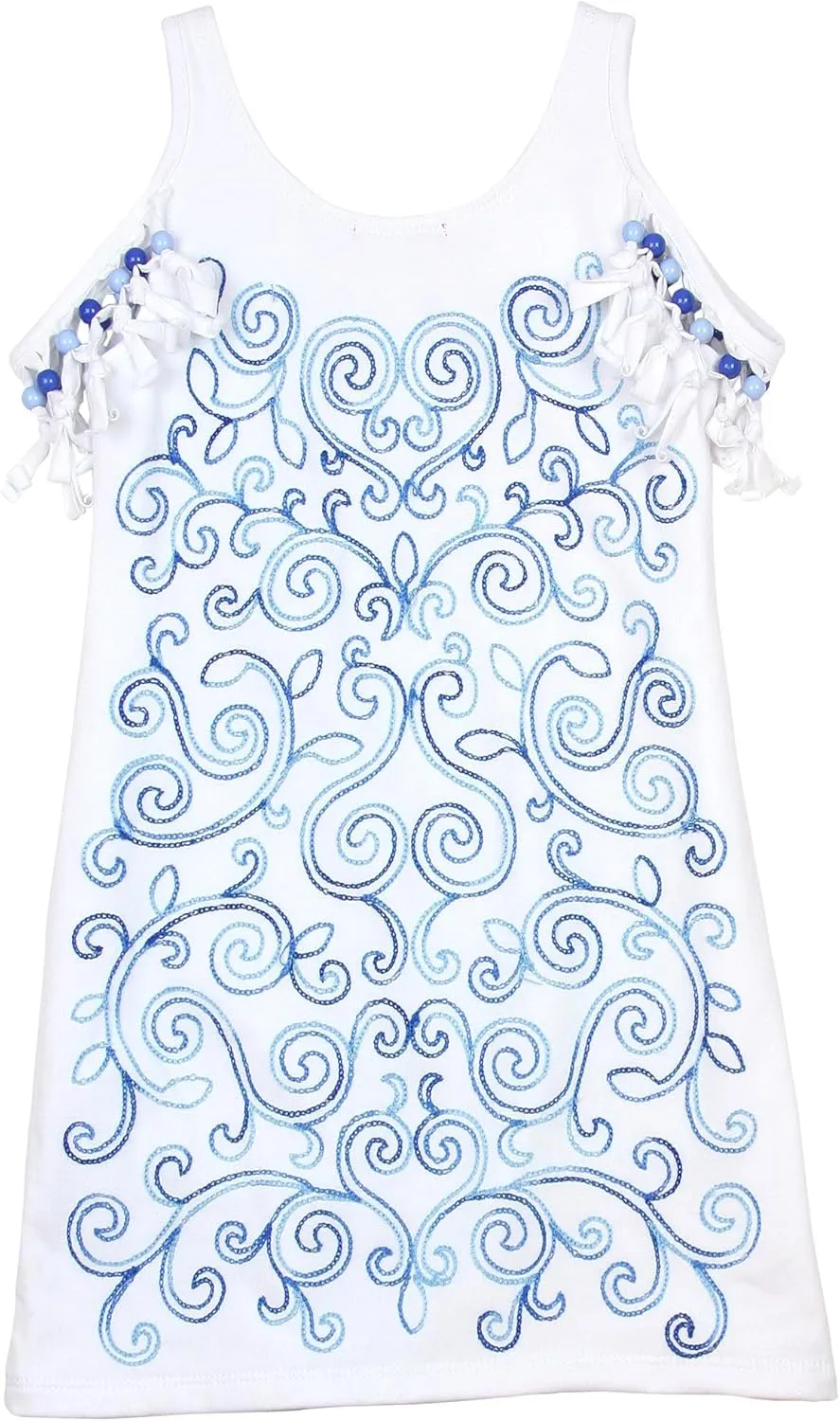 Girls' Dress with Fringe Sleeves Ball Blues, Sizes 7-16