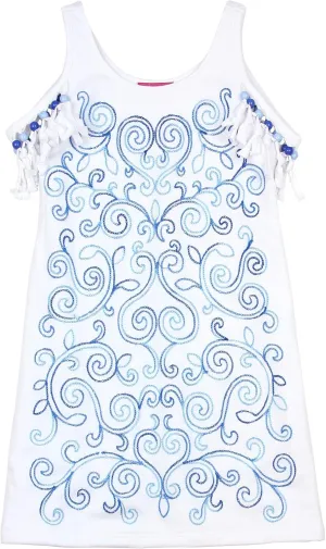 Girls' Dress with Fringe Sleeves Ball Blues, Sizes 7-16