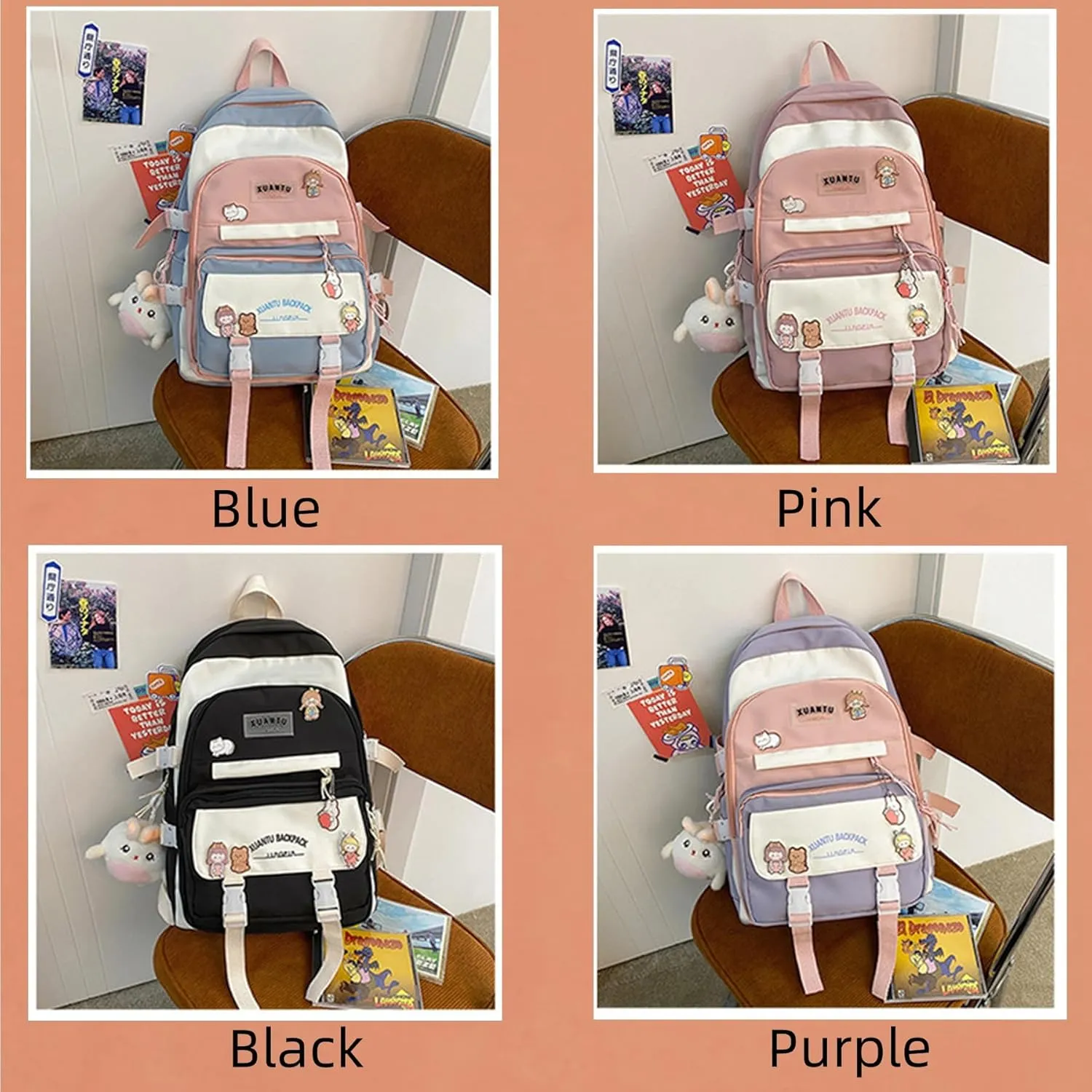 Girls kawaii Backpack for School Aesthetic Backpack for Girls Kids Elementary/Middle School Bag