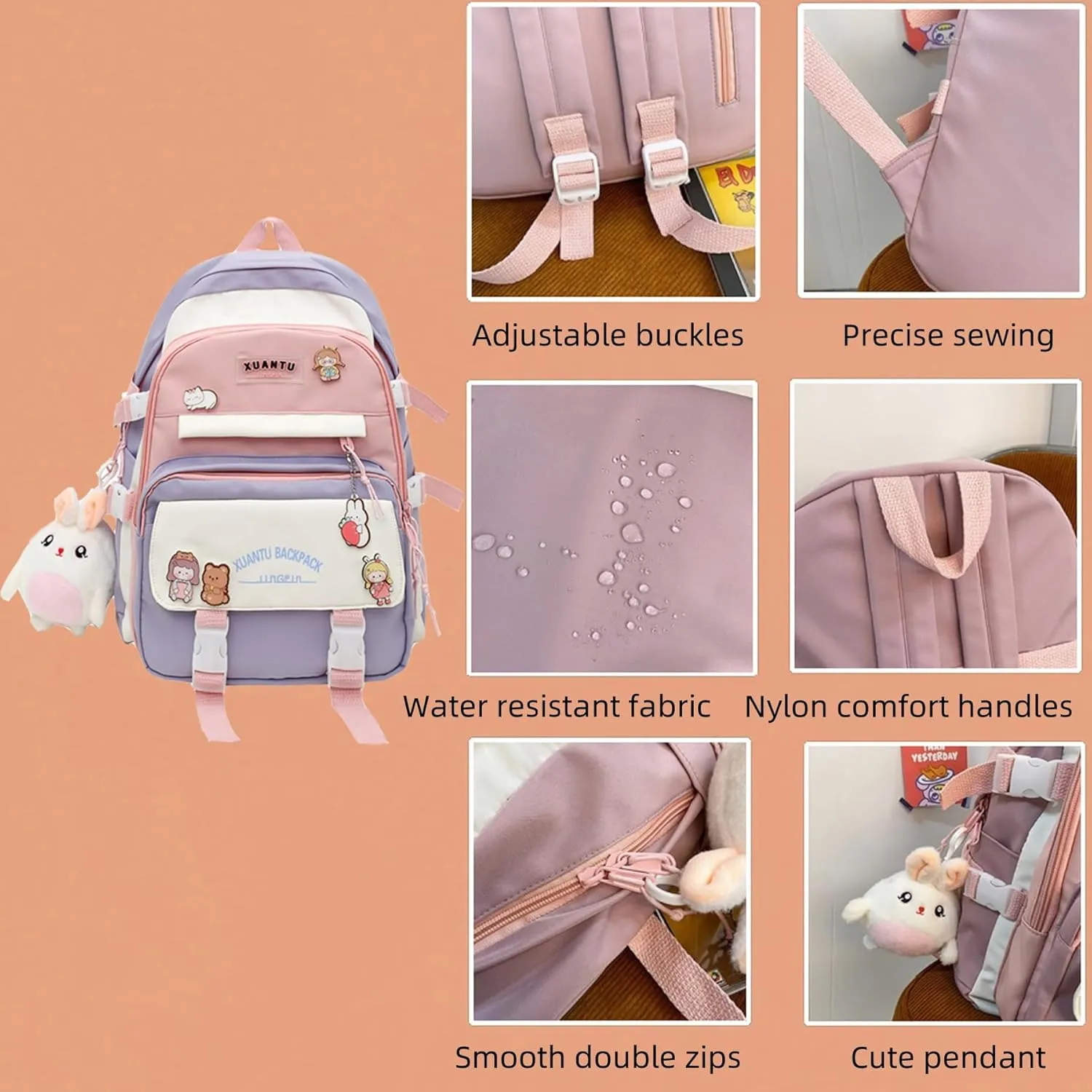 Girls kawaii Backpack for School Aesthetic Backpack for Girls Kids Elementary/Middle School Bag