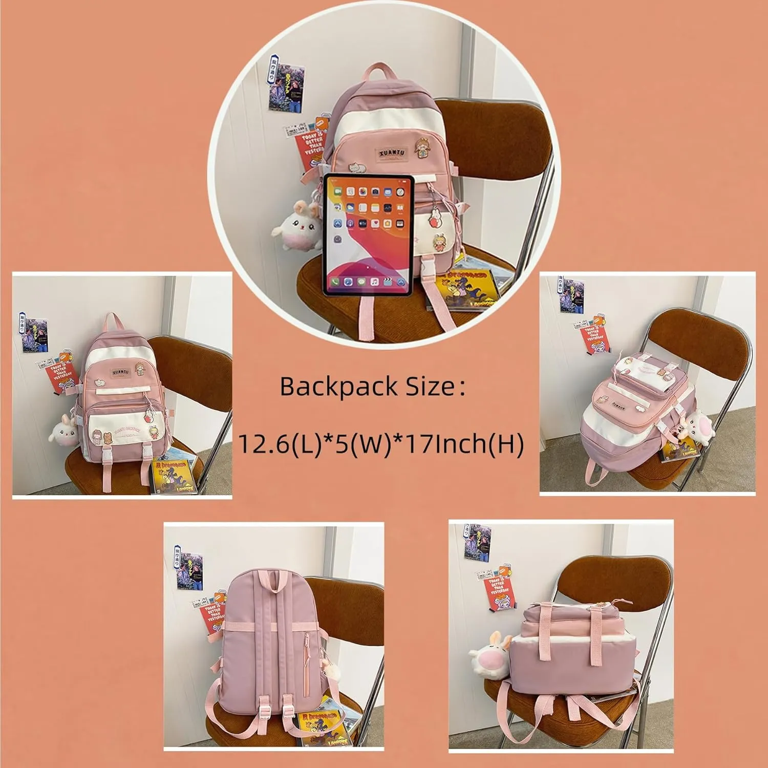 Girls kawaii Backpack for School Aesthetic Backpack for Girls Kids Elementary/Middle School Bag