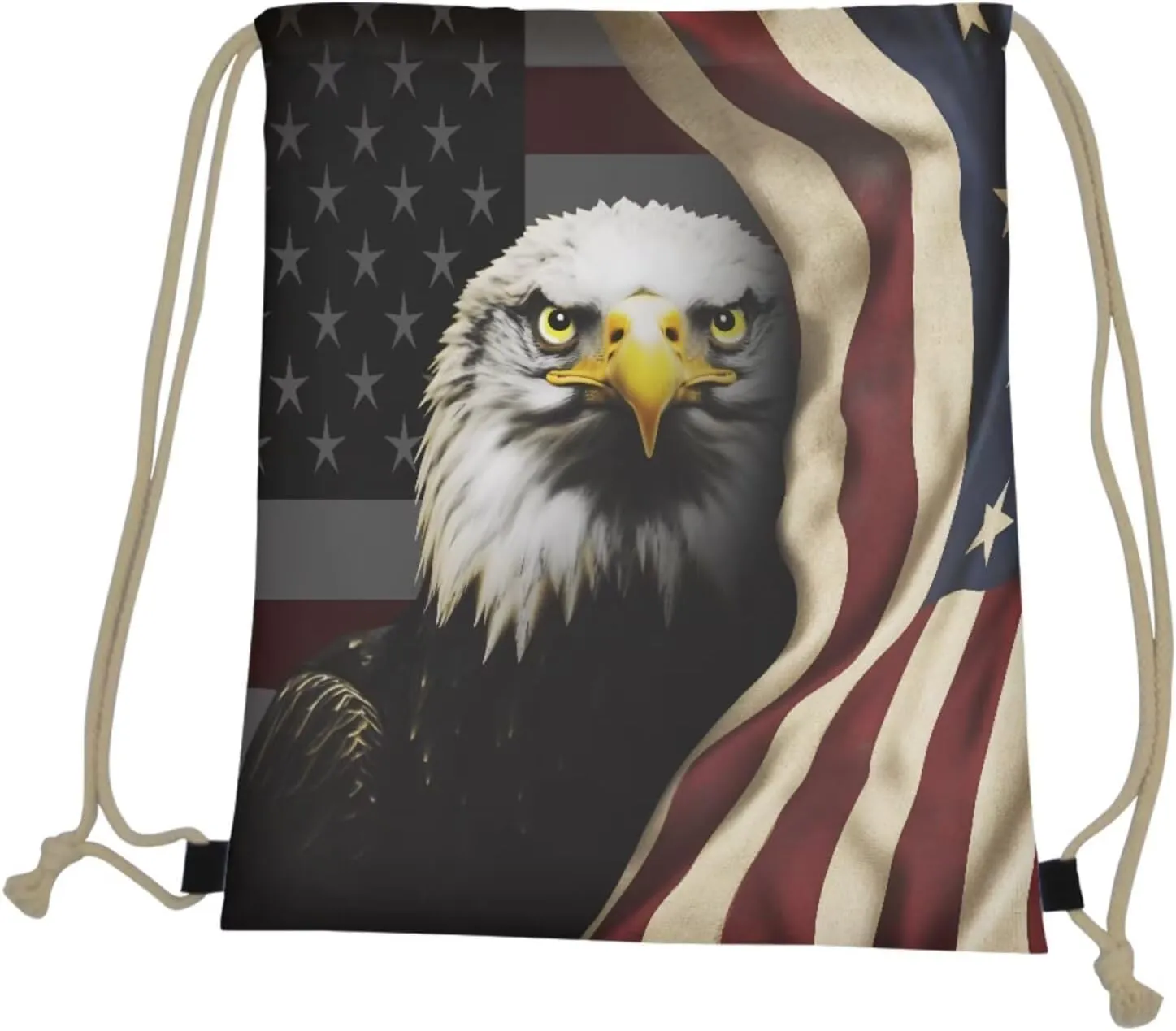 GLENLCWE Ameican Flag Owl Drawstring Bags 3 Pcs Heavy Duty Drawstring Party Cinch Backpacks Hiking Traveling Sports Bag
