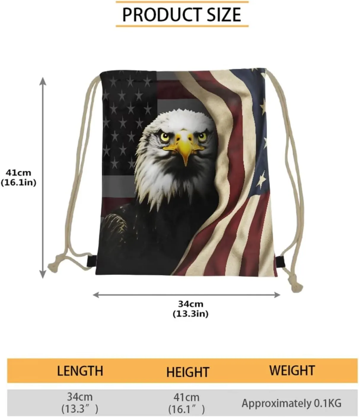 GLENLCWE Ameican Flag Owl Drawstring Bags 3 Pcs Heavy Duty Drawstring Party Cinch Backpacks Hiking Traveling Sports Bag