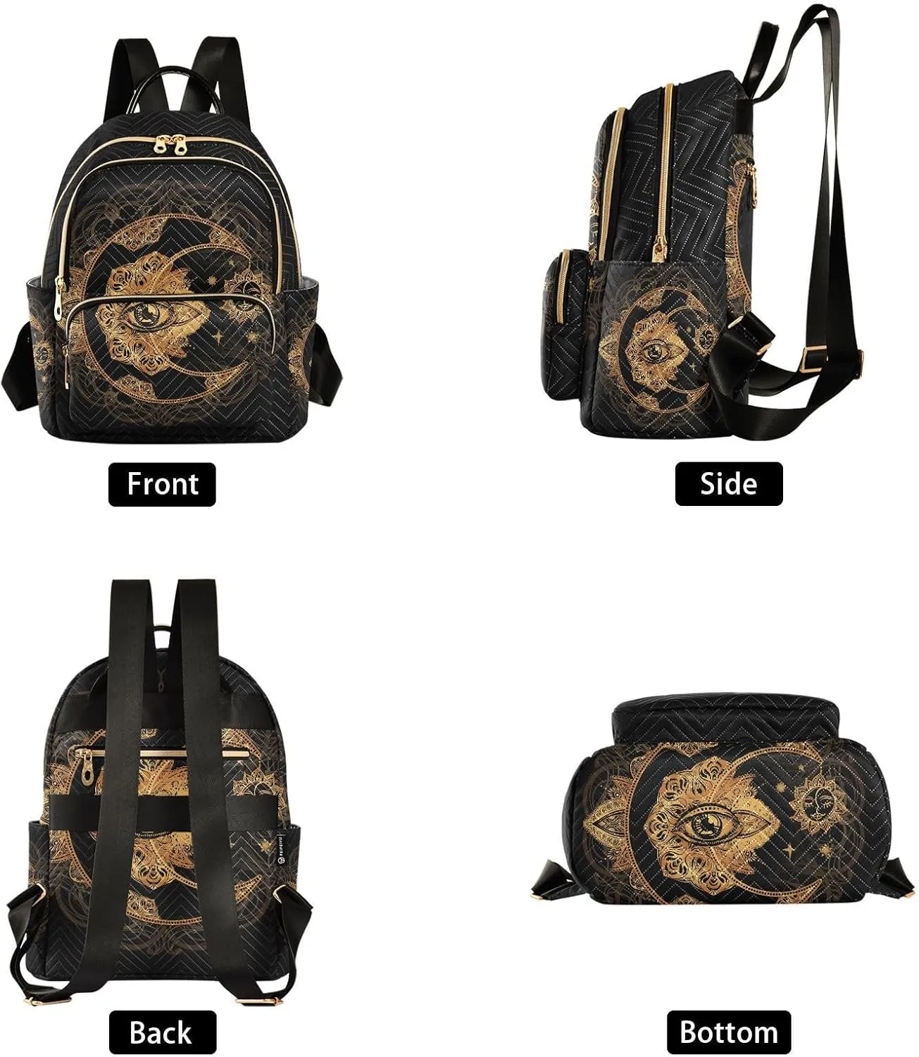 Golden Moon and Sun Mandala Mini Backpack for Women, Travel Backpack Purse for Ladies Fashion Shoulder Bag Daypack Travel Bag
