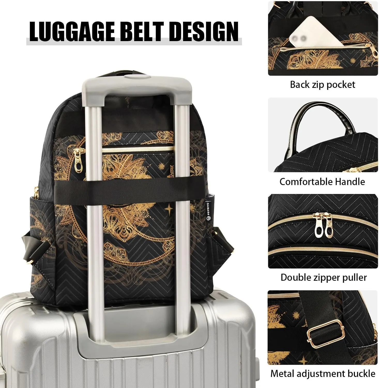 Golden Moon and Sun Mandala Mini Backpack for Women, Travel Backpack Purse for Ladies Fashion Shoulder Bag Daypack Travel Bag