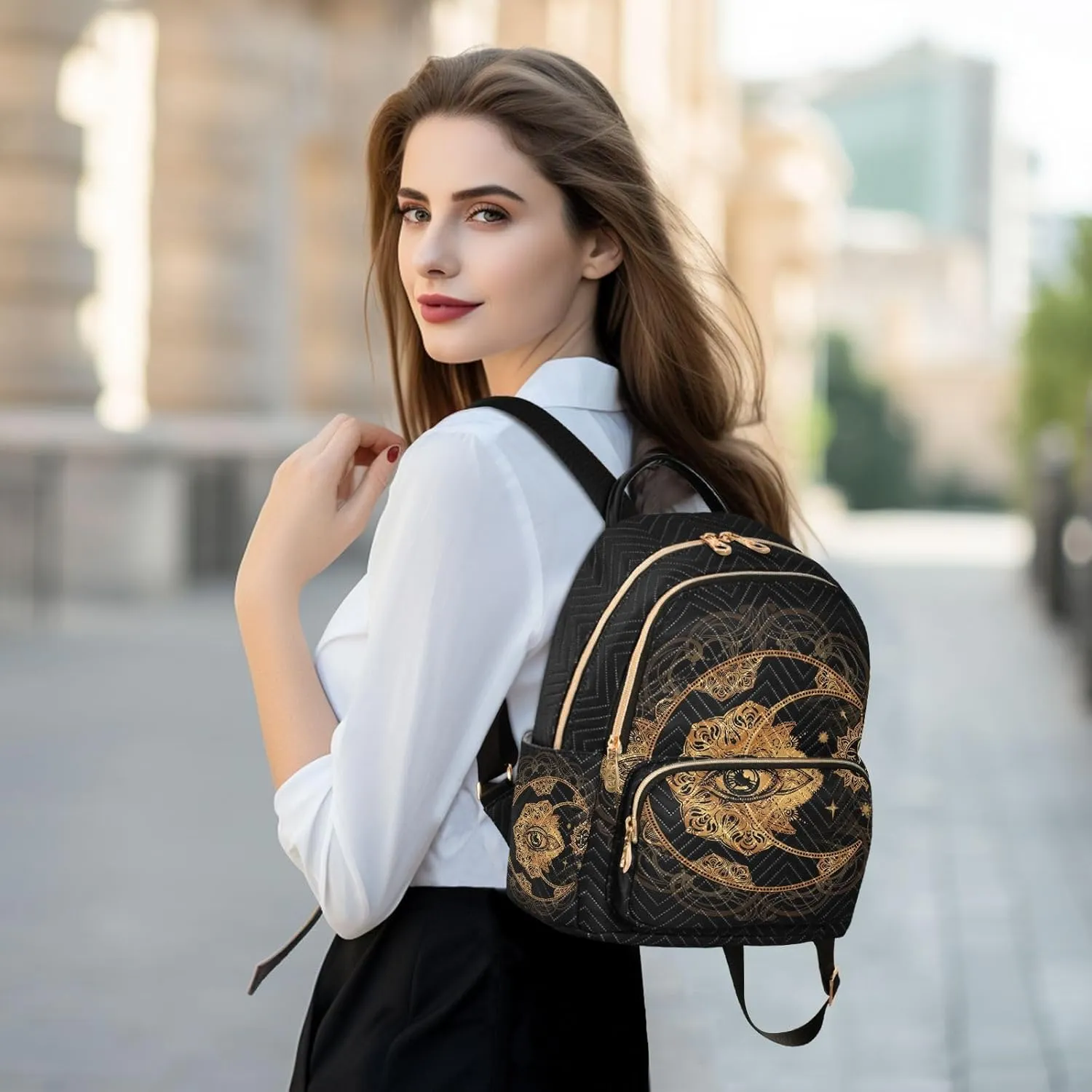 Golden Moon and Sun Mandala Mini Backpack for Women, Travel Backpack Purse for Ladies Fashion Shoulder Bag Daypack Travel Bag