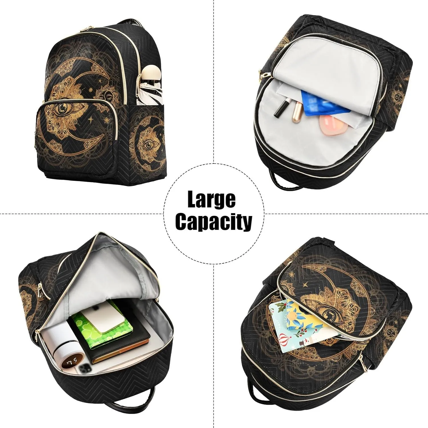 Golden Moon and Sun Mandala Mini Backpack for Women, Travel Backpack Purse for Ladies Fashion Shoulder Bag Daypack Travel Bag