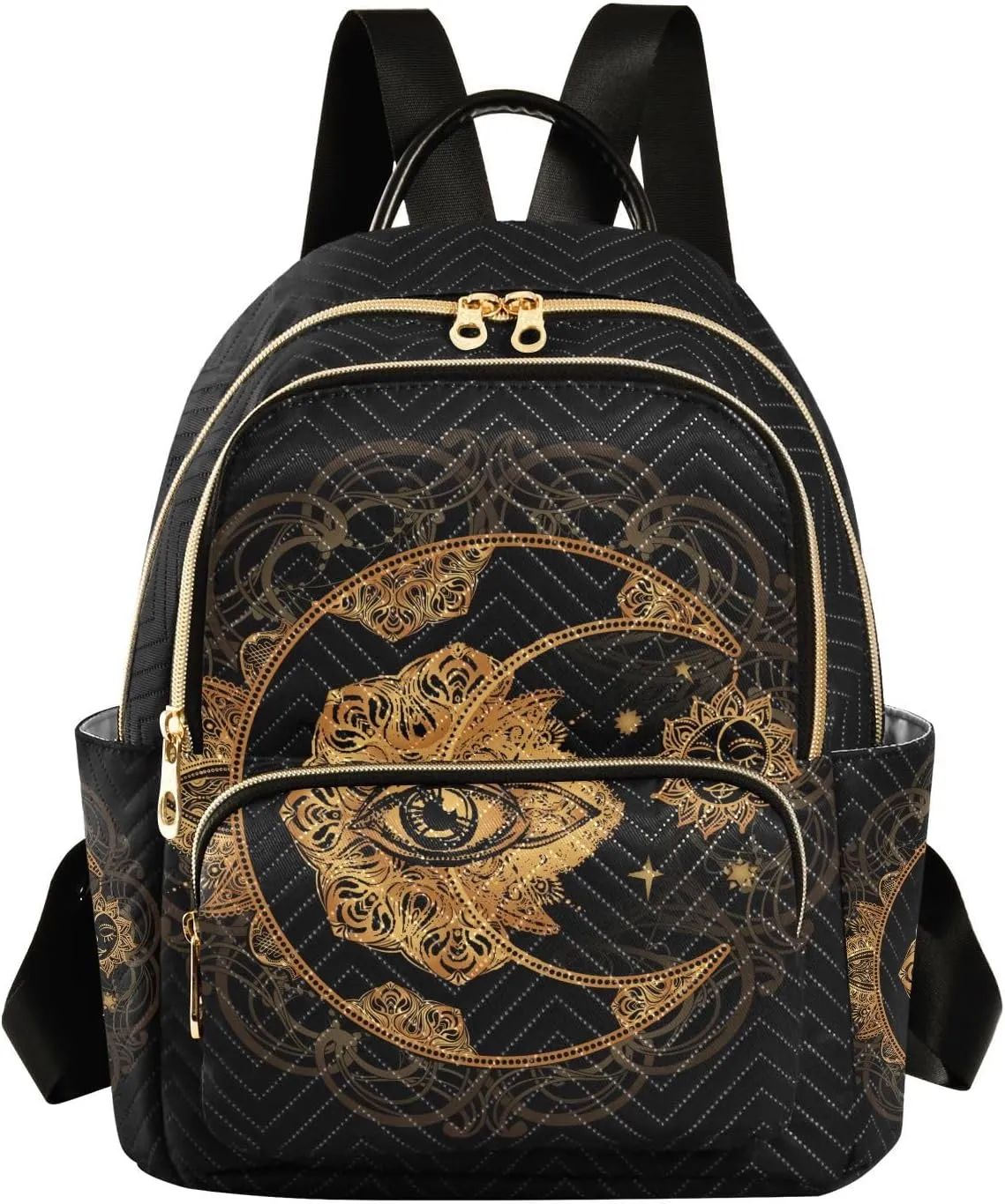 Golden Moon and Sun Mandala Mini Backpack for Women, Travel Backpack Purse for Ladies Fashion Shoulder Bag Daypack Travel Bag