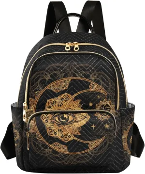 Golden Moon and Sun Mandala Mini Backpack for Women, Travel Backpack Purse for Ladies Fashion Shoulder Bag Daypack Travel Bag