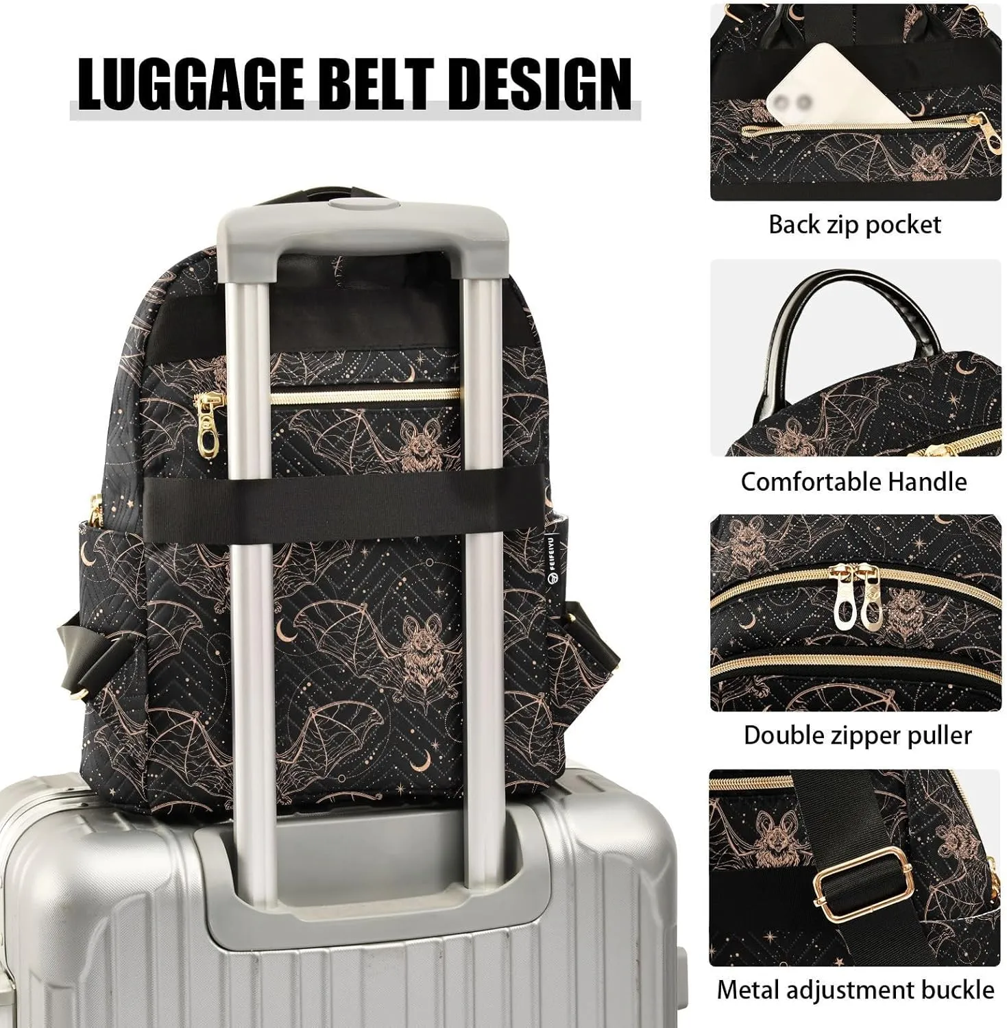 Gothic Bats Moon Mini Backpack Fashion Backpack Purse for Women,Handbag Shoulder Bag Casual Daypack, Ladies Gift for College Work （M）