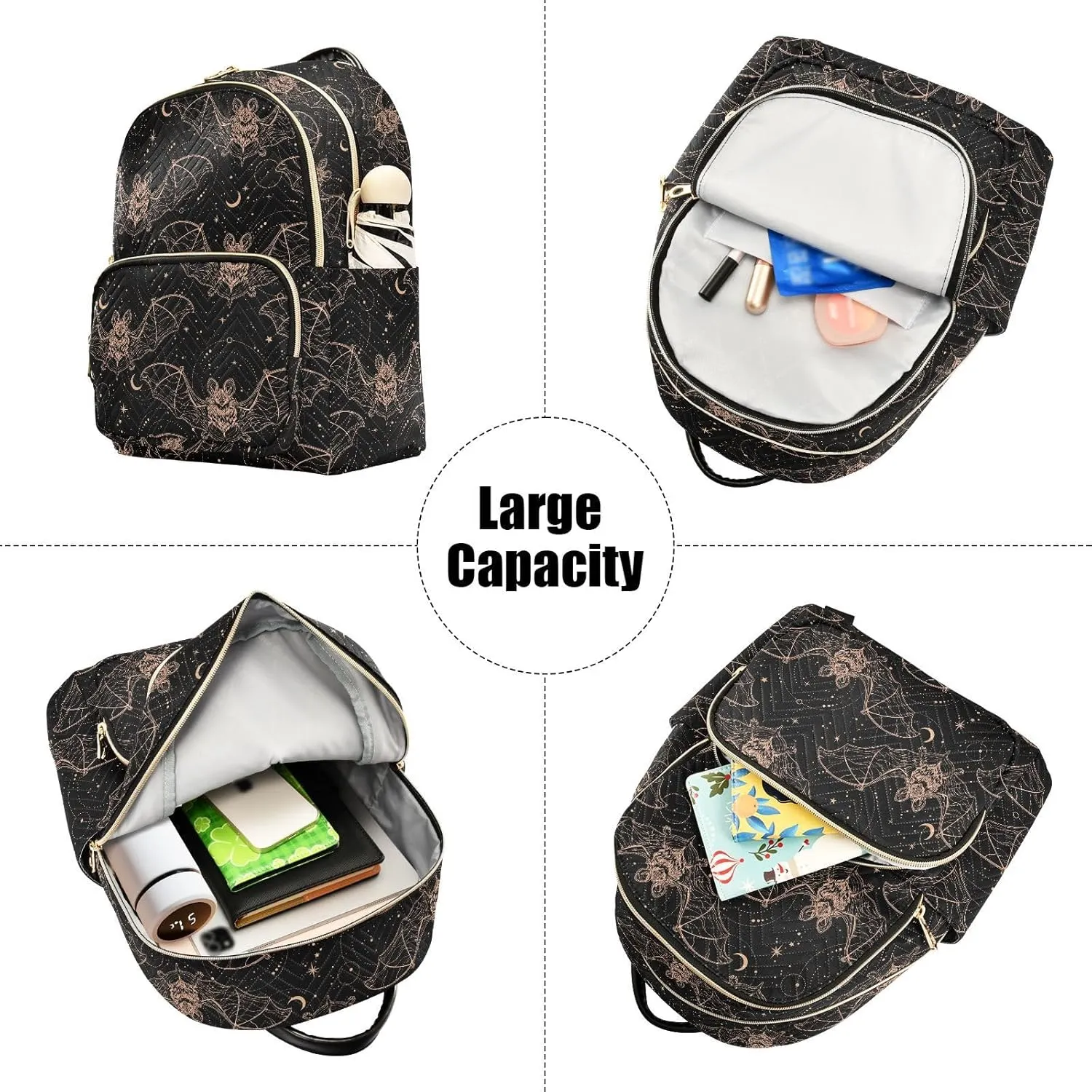 Gothic Bats Moon Mini Backpack Fashion Backpack Purse for Women,Handbag Shoulder Bag Casual Daypack, Ladies Gift for College Work （M）