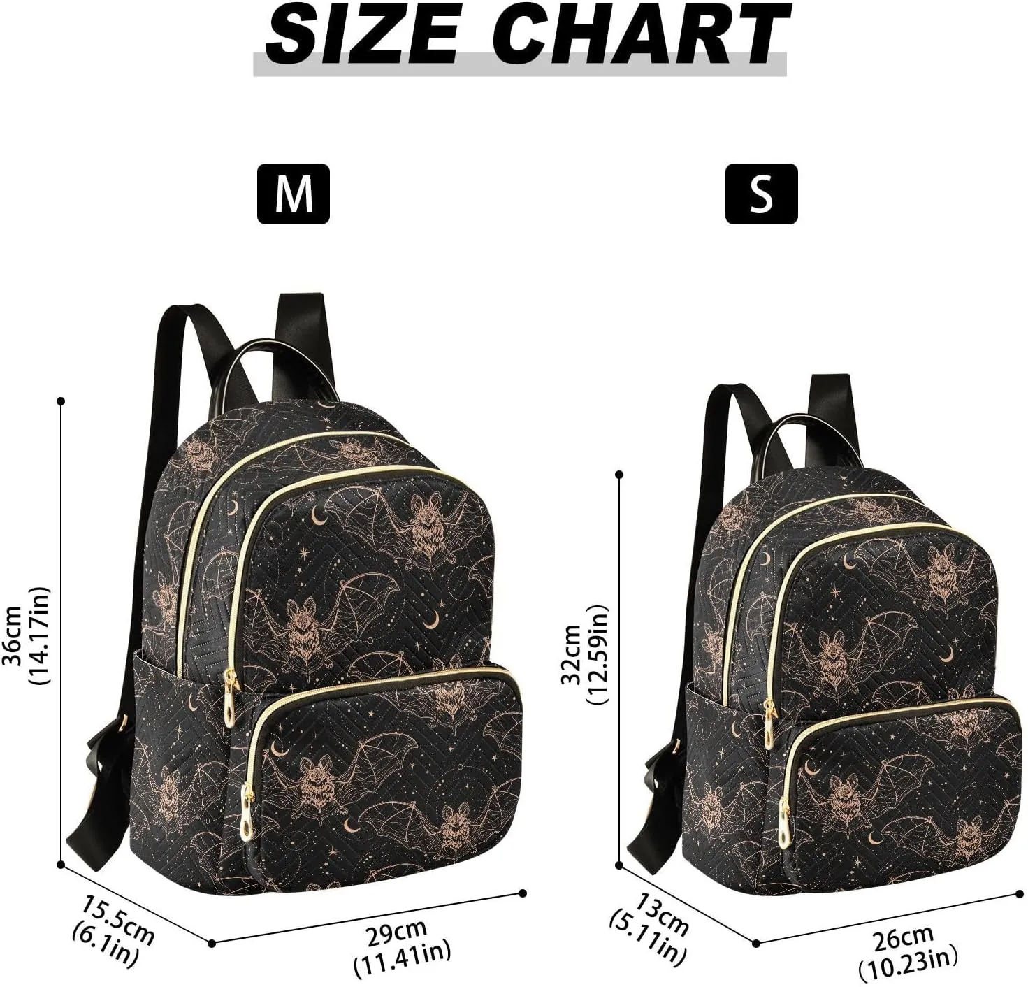 Gothic Bats Moon Mini Backpack Fashion Backpack Purse for Women,Handbag Shoulder Bag Casual Daypack, Ladies Gift for College Work （M）