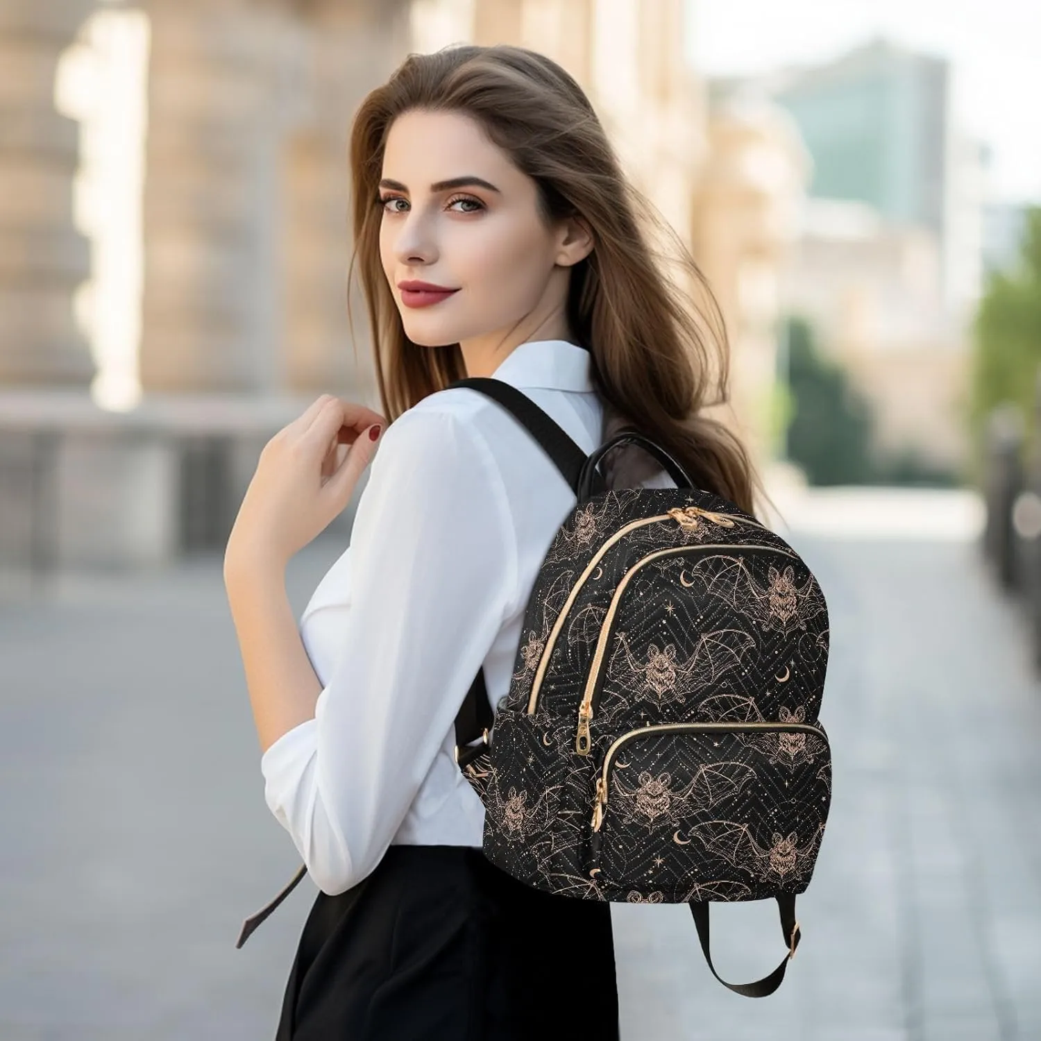 Gothic Bats Moon Mini Backpack Fashion Backpack Purse for Women,Handbag Shoulder Bag Casual Daypack, Ladies Gift for College Work （M）