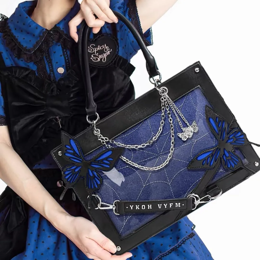 Gothic Emo Bag Grunge Purse Y2k Shoulder Bag Butterfly Sling Bag Spider Bag Pu Leather Lolita Crossbody Bag for Women
