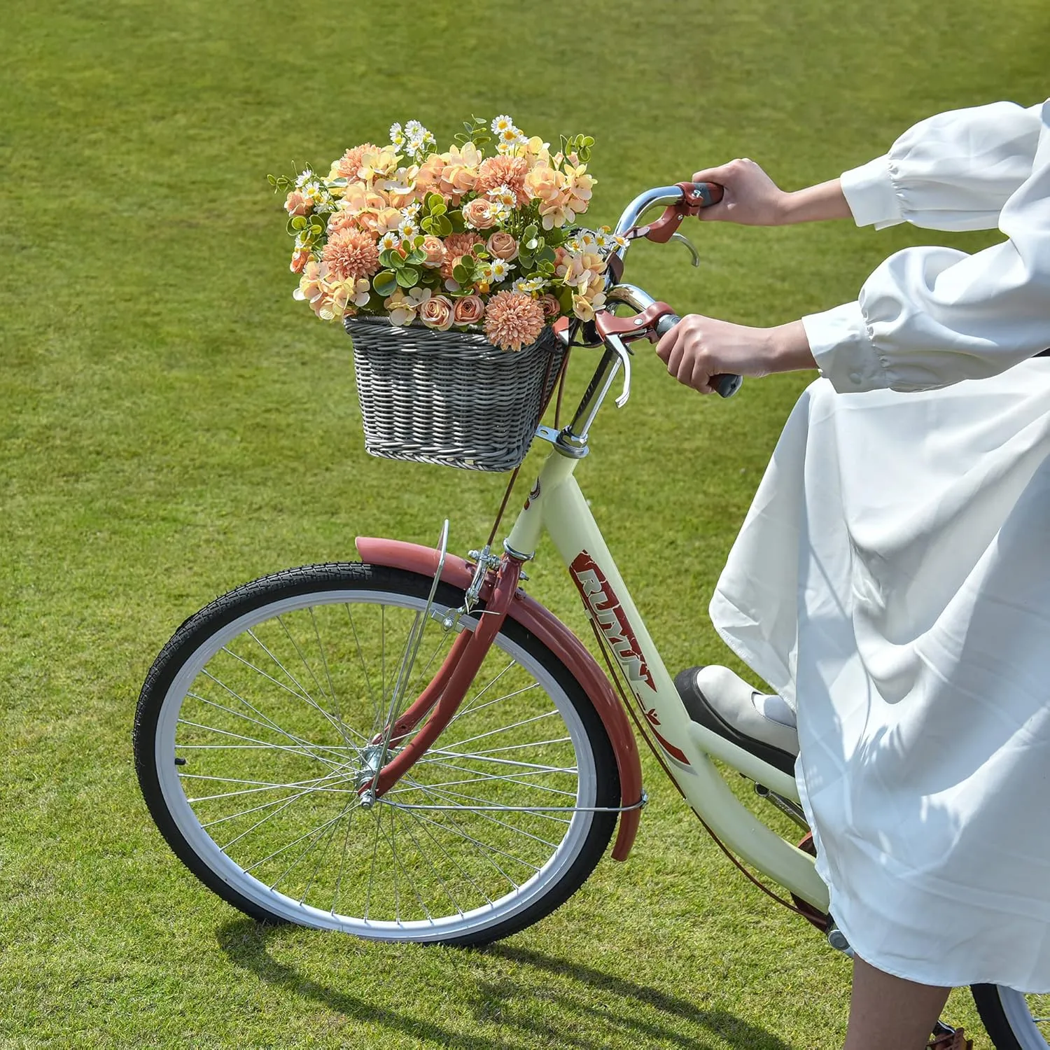 GRANNY SAYS Bike Basket, Wicker Basket for Bike, Hand-Woven Bicycle Basket, Detachable Wicker Front Handlebar Bike Basket