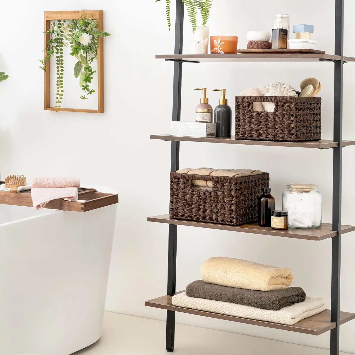 GRANNY SAYS Wicker Baskets for Organizing, Storage Basket for Shelves, Shelf Baskets with Handles, Waterproof Woven Basket for Living Room, Rectangular Baskets for Entryway, Brown