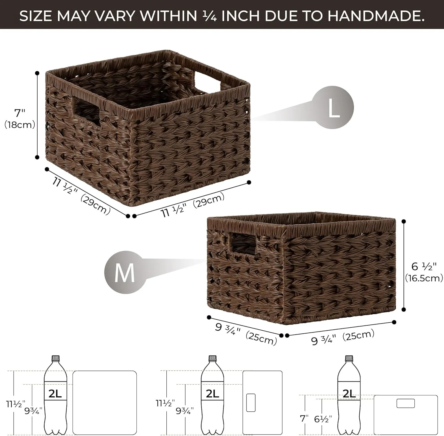 GRANNY SAYS Wicker Baskets for Organizing, Storage Basket for Shelves, Shelf Baskets with Handles, Waterproof Woven Basket for Living Room, Rectangular Baskets for Entryway, Brown