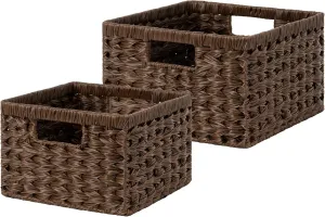 GRANNY SAYS Wicker Baskets for Organizing, Storage Basket for Shelves, Shelf Baskets with Handles, Waterproof Woven Basket for Living Room, Rectangular Baskets for Entryway, Brown