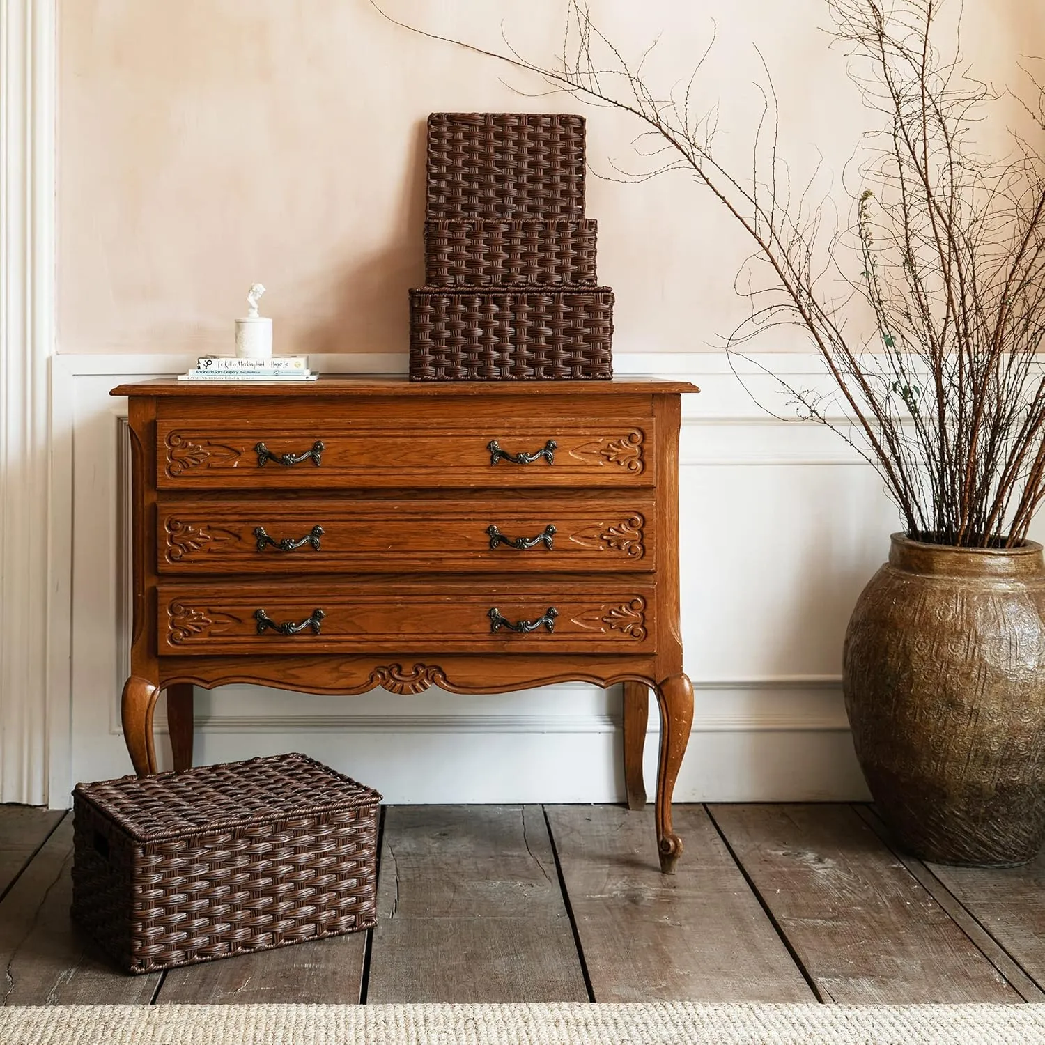 GRANNY SAYS Wicker Baskets with Lids, Set of 3 Decorative Storage Boxes, Woven Basket for Organizing, Storage and Organizer Baskets, Brown, 3-Pack