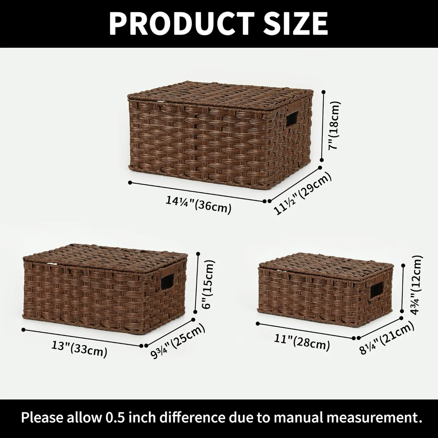 GRANNY SAYS Wicker Baskets with Lids, Set of 3 Decorative Storage Boxes, Woven Basket for Organizing, Storage and Organizer Baskets, Brown, 3-Pack