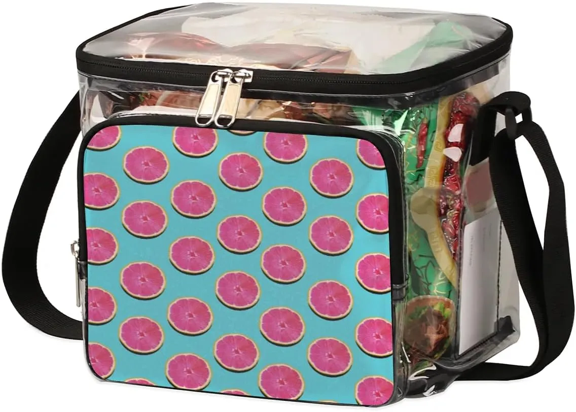 Grapefruit Pink Flesh Clear Lunch Bag Stadium Approved for Women Men Large Transparent Lunch Box with Adjustable Strap See Through Tote Bag for Work Sports Events Concerts
