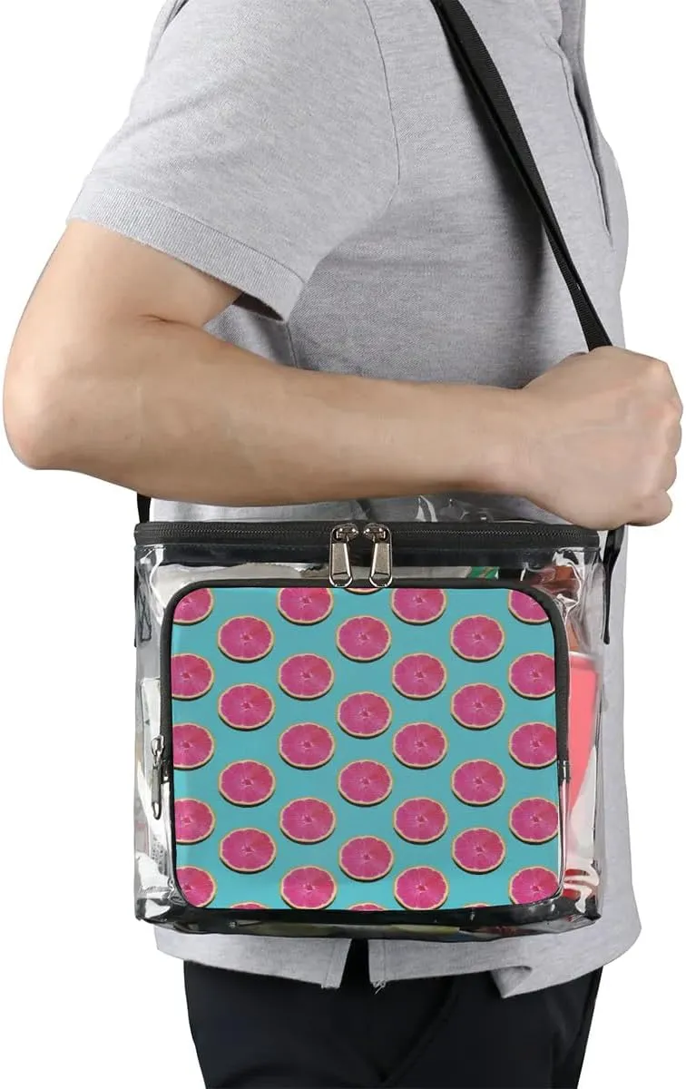 Grapefruit Pink Flesh Clear Lunch Bag Stadium Approved for Women Men Large Transparent Lunch Box with Adjustable Strap See Through Tote Bag for Work Sports Events Concerts