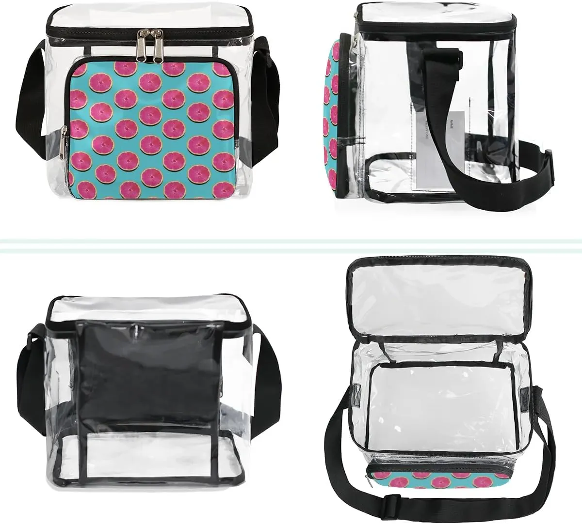 Grapefruit Pink Flesh Clear Lunch Bag Stadium Approved for Women Men Large Transparent Lunch Box with Adjustable Strap See Through Tote Bag for Work Sports Events Concerts