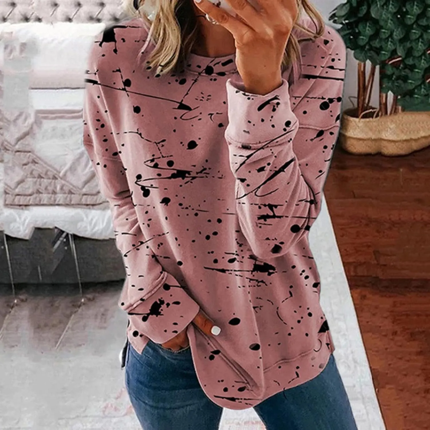 Graphic Tees for Women Vintage Fashion Long Sleeve Crewneck Sweatshirts Causal Fashion Blouse Loose Fall Pullover