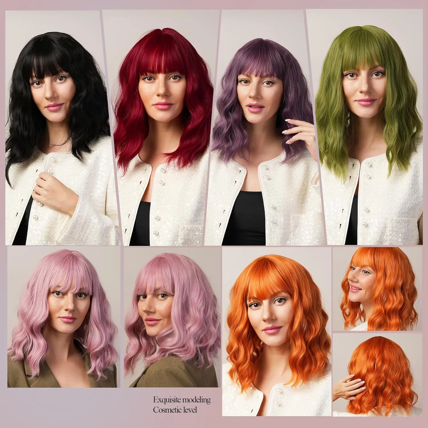 Green Curly Wig Full Fringe Synthetic Fiber Not Muggy Moderate Curl Shoulder Length Bob Suitable For Dramas Stage Plays 16 Inches