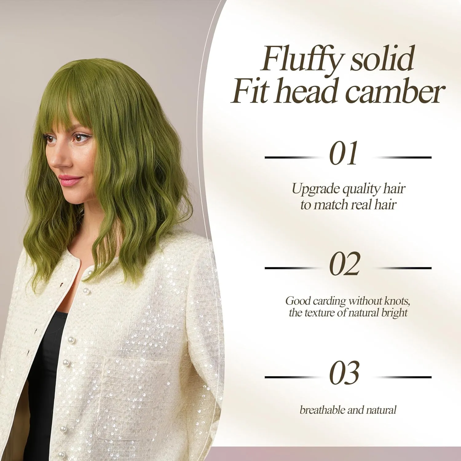 Green Curly Wig Full Fringe Synthetic Fiber Not Muggy Moderate Curl Shoulder Length Bob Suitable For Dramas Stage Plays 16 Inches